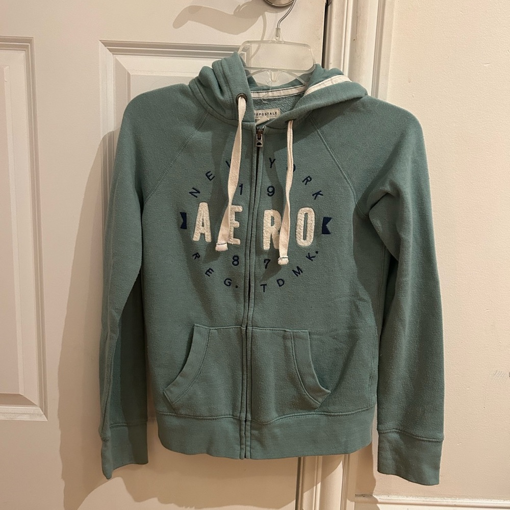 Green Aeropostale zip up sweater, XS